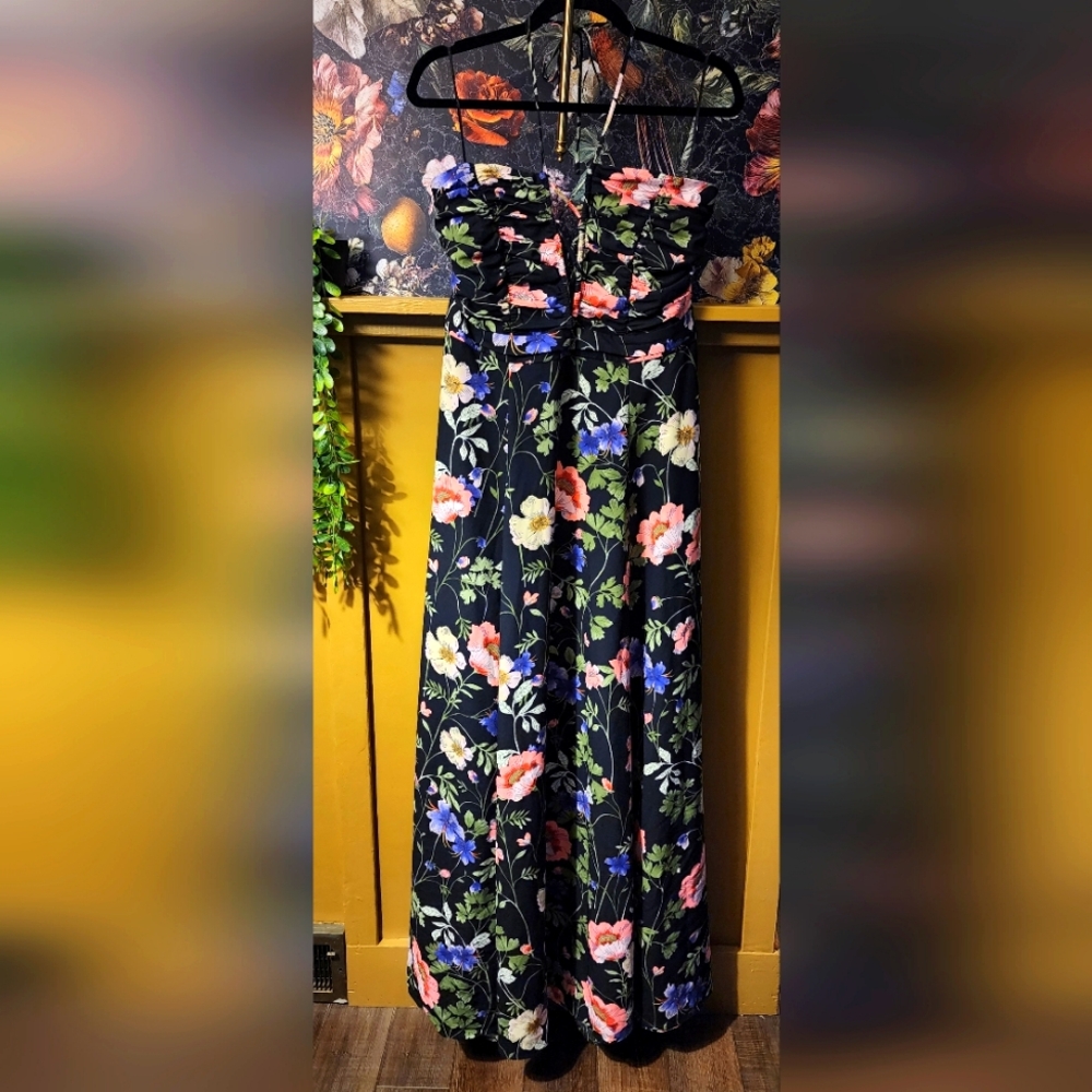 Express Floral Halter Dress - Black Multicolor